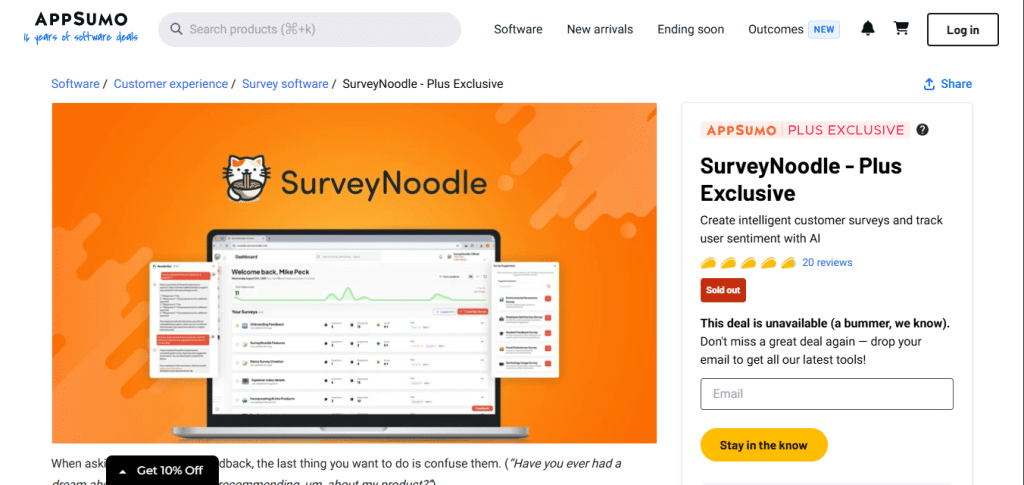 The Surveynoodle lifetime deal on AppSumo is currently not available.