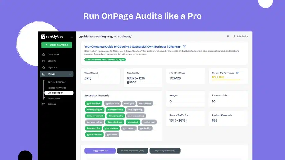 Ranklytics and Ahrefs dashboards showing keyword and backlink data