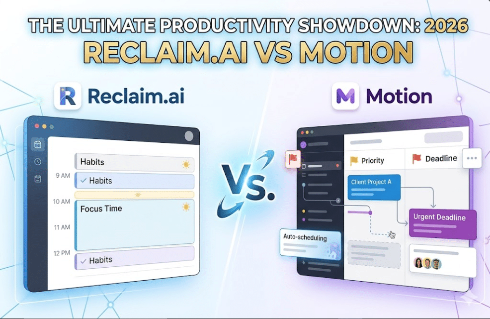 Reclaim.ai vs Motion 2026 ultimate productivity showdown comparison chart